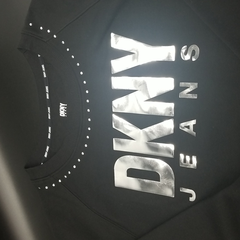 DKNY Jeans Medium Black and Silver Embellished Long Sleeve Cropped Sweater - Picture 5 of 9